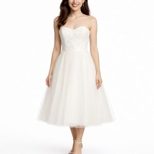 David’s Bridal Straples Wedding Dress,Embroidered Sequins Tulle Off White